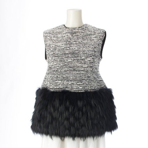 ドゥロワー コットン ウール フォックスファー ツイード ジップアップ ベスト ジレ アウター 6521-299-1127 ホワイト ブラック 36