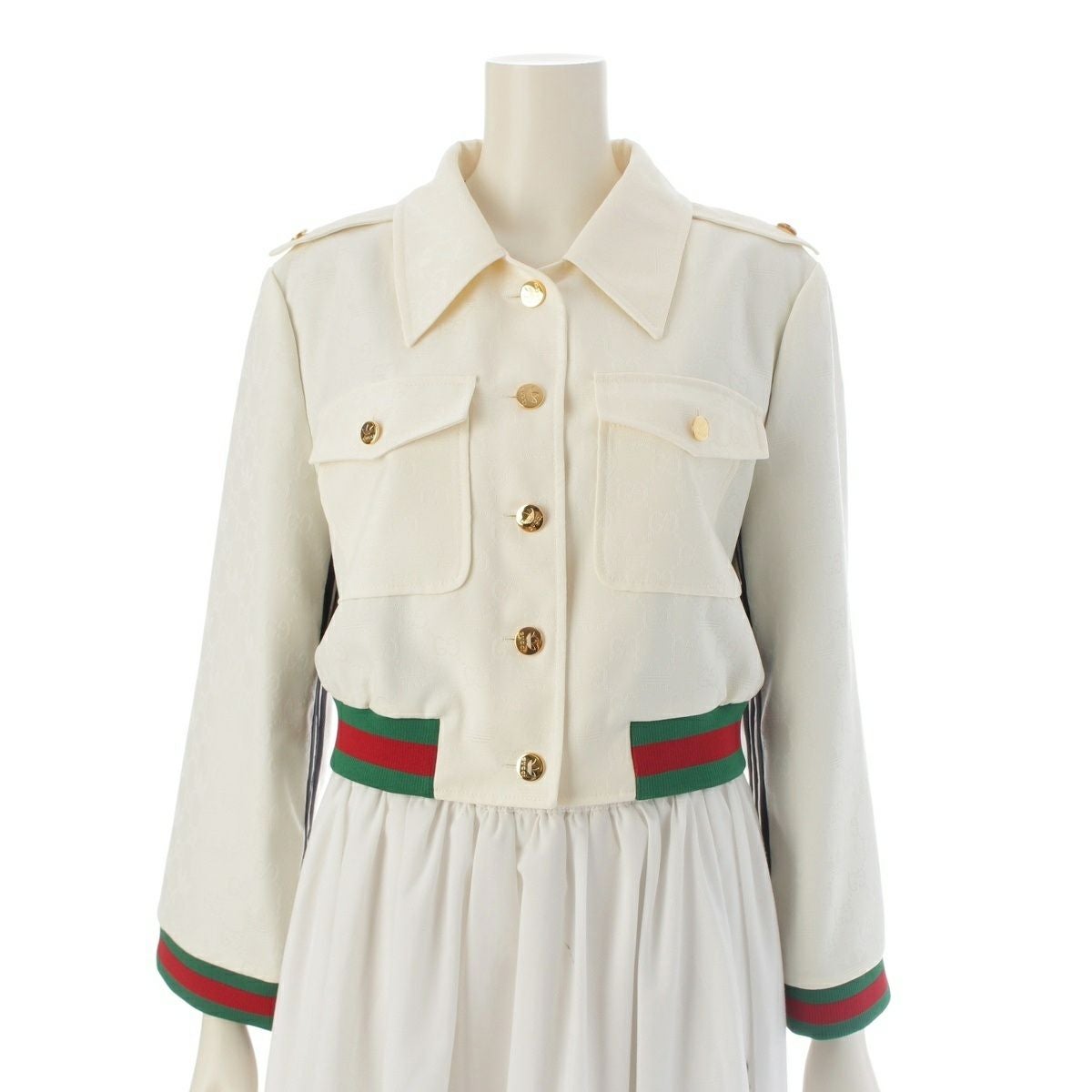 GUCCI ホワイト クロップドジャケット グッチ アディダス 22年 シェリーライン クロップド ジャケット 702987