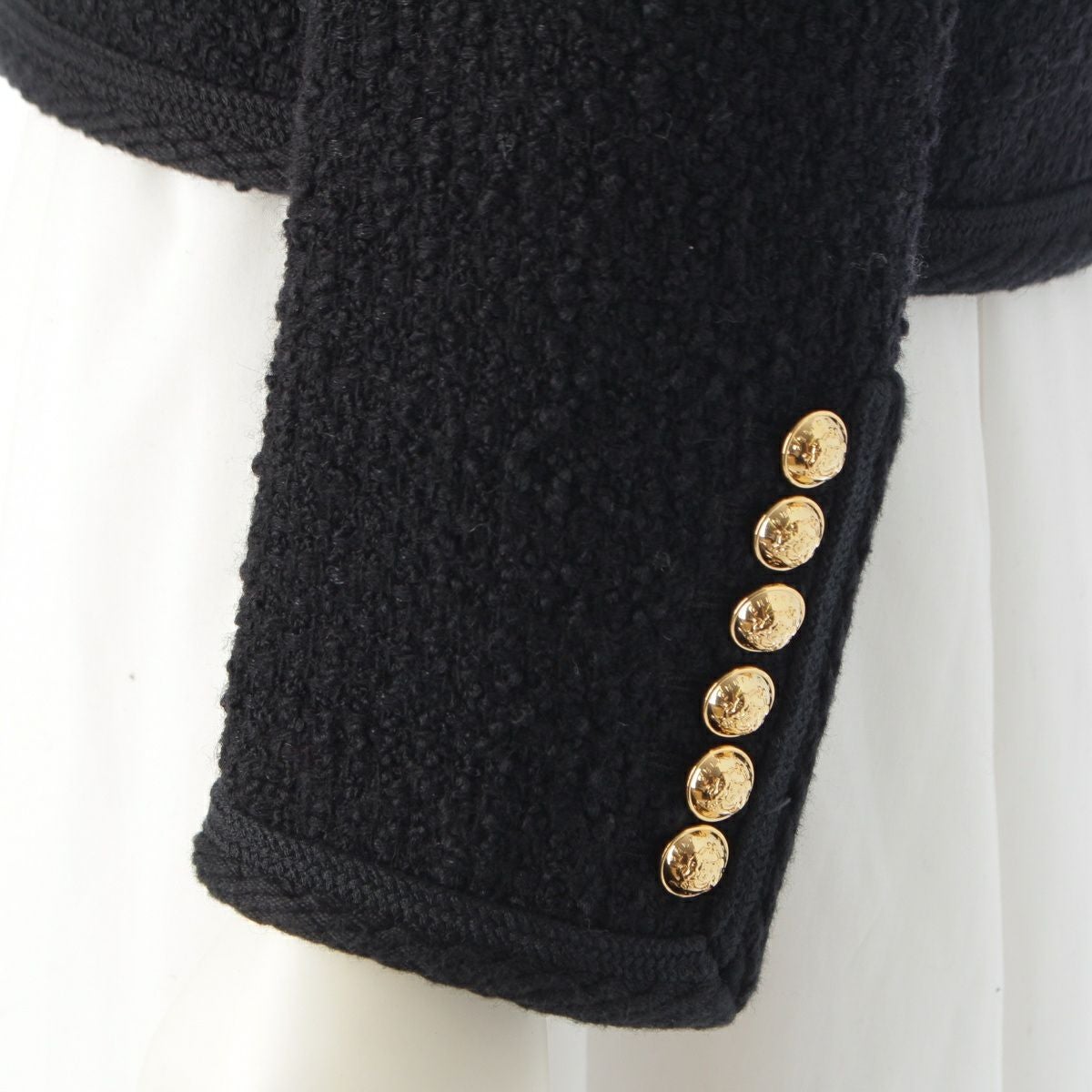 セリーヌ 24AW ウール ツイード 金ボタン ロゴ ノーカラージャケット