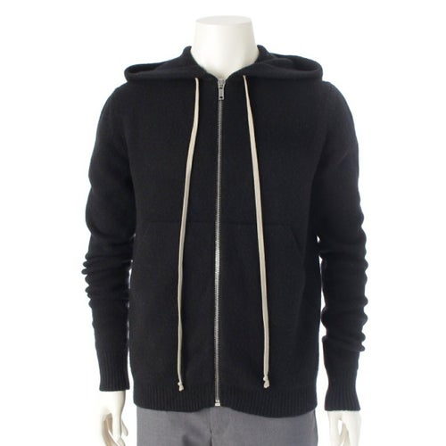 リックオウエンス 19SS カシミヤ ジップアップ フーディー ドローストリング ニット パーカー トップス RP19S6628-HWSB ブラック S