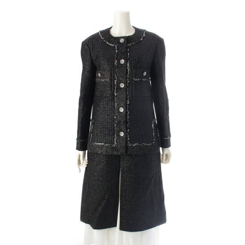 シャネル 22AW ツイード ココボタン ノーカラージャケット コート P73114 ブラック 36