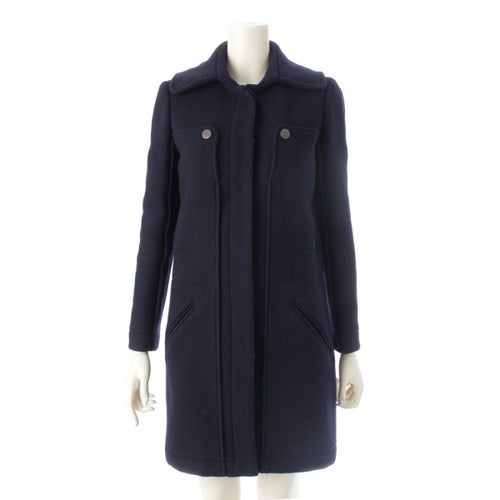 シャネル ウール アンゴラ ココマーク ロング ステンカラーコート P42157 ネイビー 34