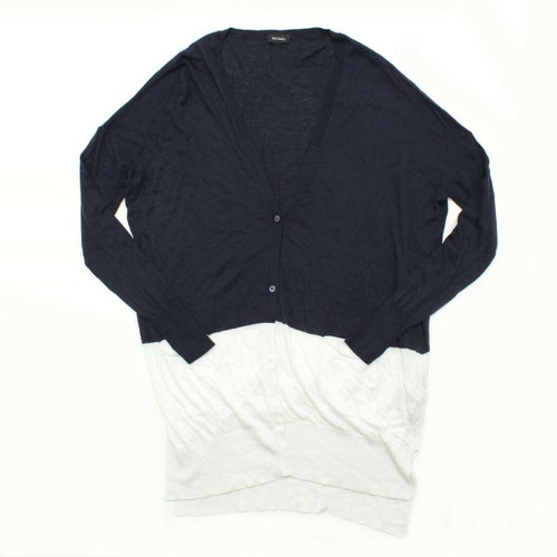 マックスアンドコー(Max & CO) カシミヤ混 バイカラー ロング ニット カーディガン ネイビー×ホワイト M