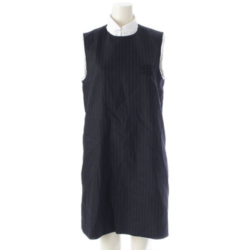 ミュウミュウ 24AW ノースリーブ カットオフ加工 ロゴ ストライプ ワンピース ピンストライプドレス ネイビー グレー 40