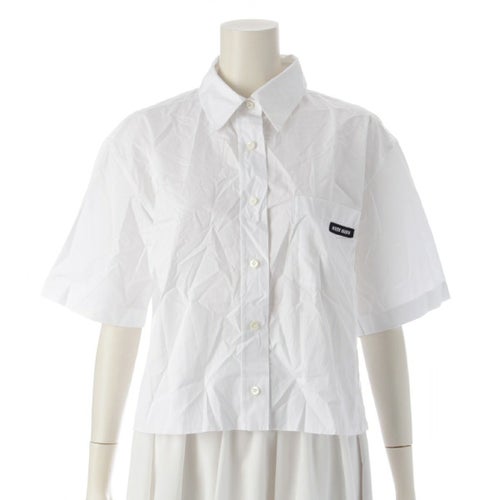 ミュウミュウ 23年 コットンポプリン ロゴ 半袖シャツ トップス MK1743 ホワイト 40