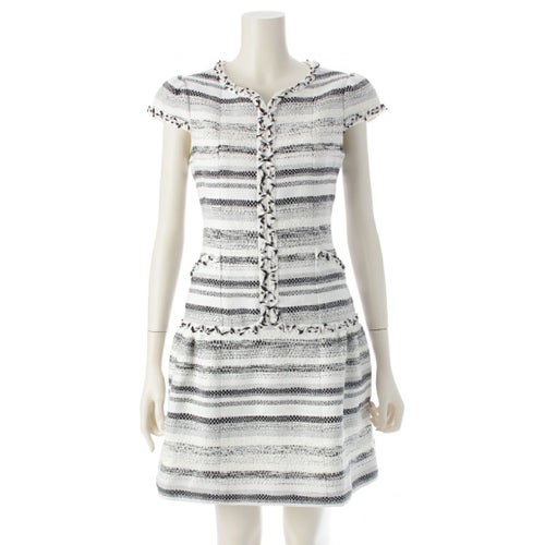 ルネ コットン ナイロン混 半袖 ツイード ワンピース 6616130 ブラック×ホワイト 34