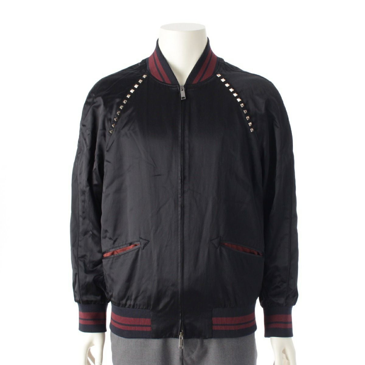 VALENTINO/ロックスタッズサテンブルゾン ヴァレンティノ コットン サテン ロックスタッズ ジップアップ