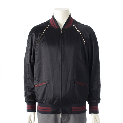 ヴァレンティノ コットン サテン ロックスタッズ ジップアップ ブルゾン ジャケット アウター ブラック I44