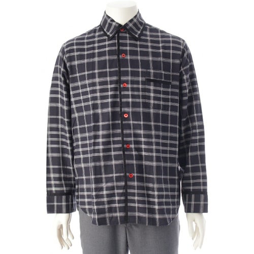 マルニ 20AW コットン パイピングチェック 長袖シャツ トップス CUMU0160A0 ネイビー ホワイト 48