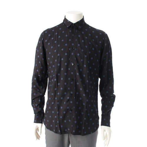 サンローラン 16年 エディ期 ドット 水玉柄 長袖シャツ トップス 376916 ブラック×ネイビー 38/15