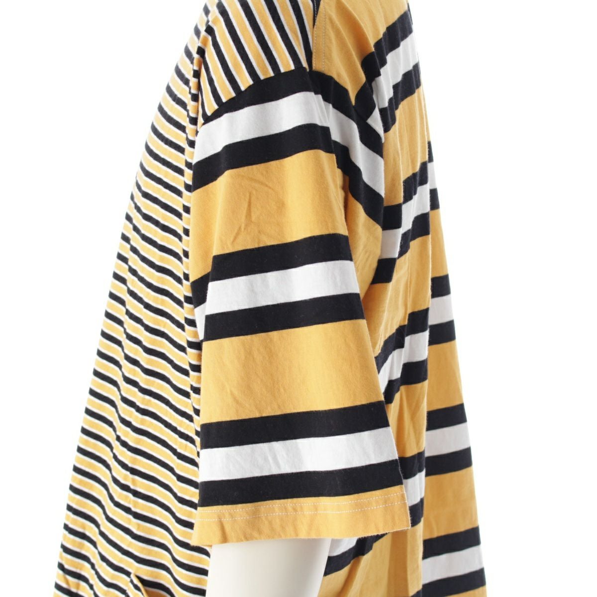 MARNI 22SS 異素材切替ボーダーTシャツ 48サイズ イエロー×ブラック マルニ 22SS ジャージー ボーダー オーバーサイズ 半袖Tシャツ