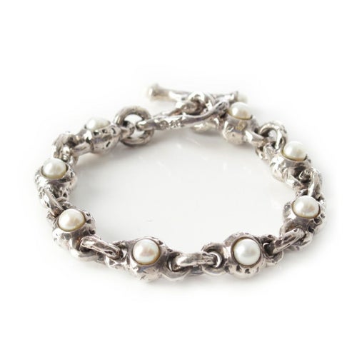 E.M. イーエム シルバー パール 淡水パール サンゴ モチーフ Tトグル ブレスレット アクセサリー 0001-B001 シルバー 66.2g