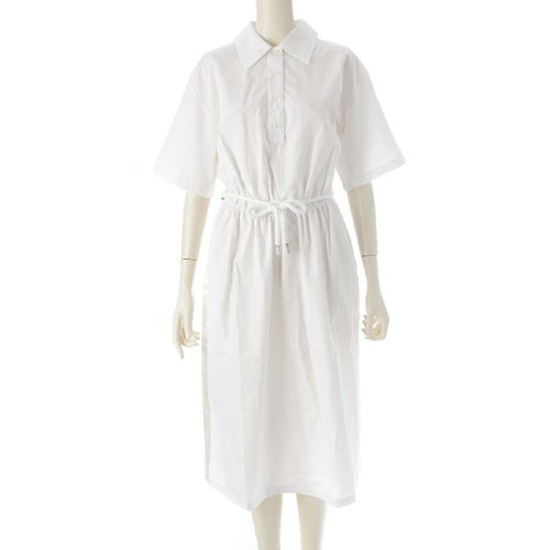 プラダ 24年 コットン×アセテート×ビスコース 半袖ロング 切替 ワンピース P3094 ホワイト 40