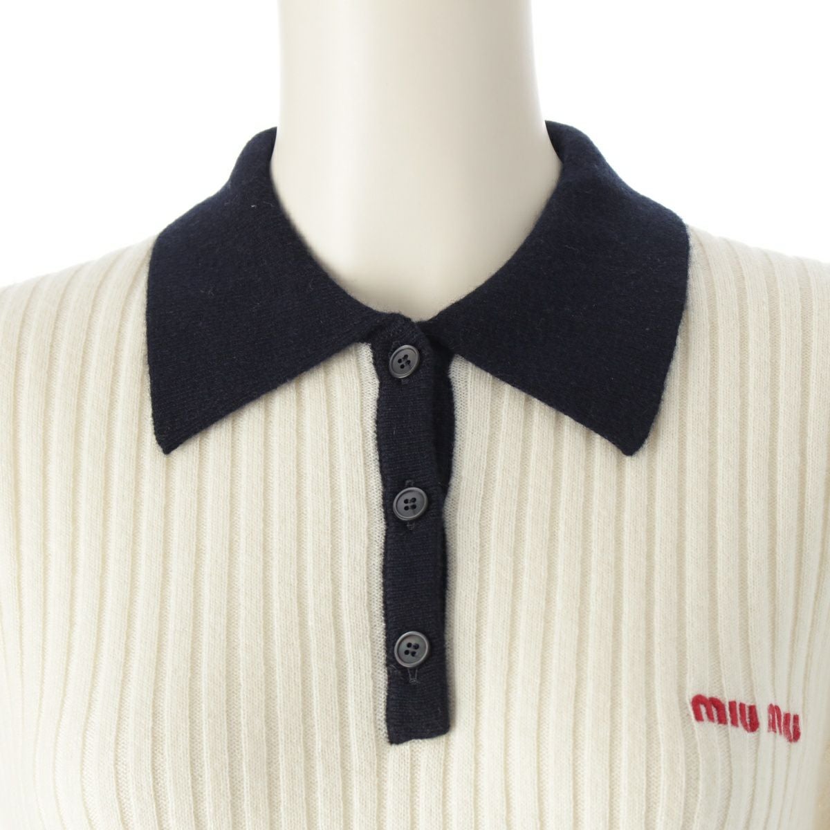 ミュウミュウ 24-25AW カシミヤ ロゴ ニット 半袖 ポロシャツ トップス
