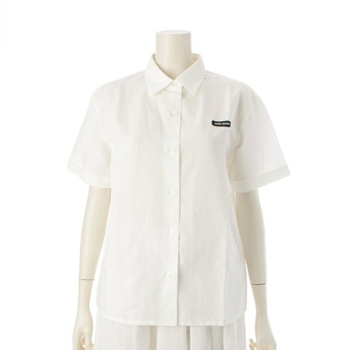 ミュウミュウ 24年 コットン リネン スラブポプリン 半袖シャツ トップス MK1933 ホワイト 40