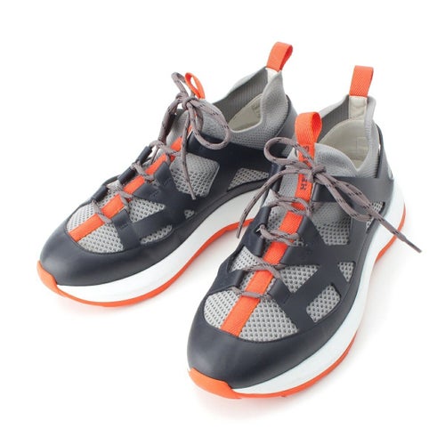 エルメス KATANA カタナ レザー メッシュ ローカット スニーカー シューズ グレー 40.5