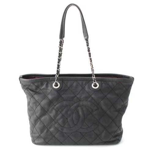 シャネル キャビアスキン ココマーク マトラッセ チェーン ショッピング トートバッグ ブラック