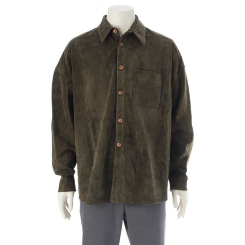 マルニ 24SS 牛革 スウェードレザー カウハイド オーバーサイズ 長袖シャツ トップス ジャケット CUMY0011U0 モスグリーン 48