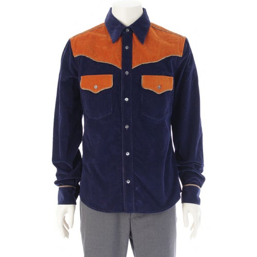 マルニ 22AW コーデュロイ バイカラー ウエスタン ジャケット シャツ アウター トップス CUMU0233I8 オレンジ ブルー ネイビー 48