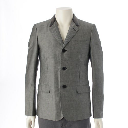 サンローラン 12年 エディスリマン期 レザーカラー 3B シングル テーラードジャケット グレー ブラック 46