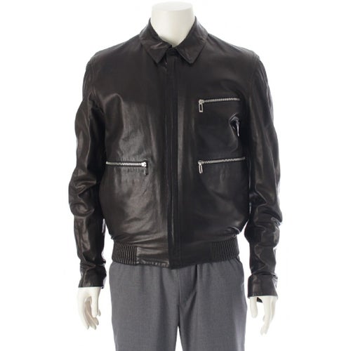 ディオール・オム 12年 アッシュ期 ラムレザー クリスヴァンアッシュ ジップアップ ブルゾン ライダースジャケット アウター 263L457A0128 ブラック 46