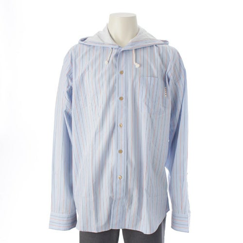 マルニ 23SS コットン フーデッド ストライプ 長袖シャツ ジャケット トップス ブルゾン CUMU0195A4 ライトブルー レッド 48