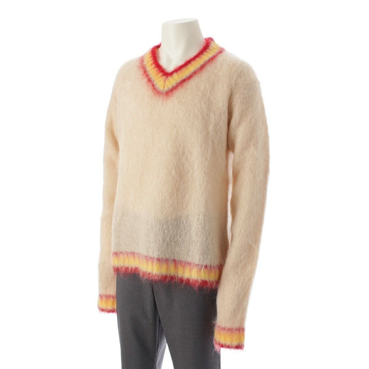 希少 美品 マルニ 上質 モヘア ウール ナイロン デザイン シャギー ニット マルニ 23AW FUZZY WUZZY モヘア Vネック カレッジ ニット セーター