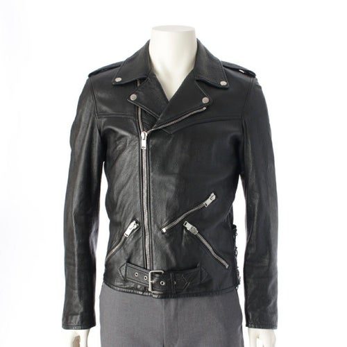 サンローラン 15年 エディスリマン期 ラムレザー サイドレースアップ ダブル ライダースジャケット アウター 412855 ブラック 46