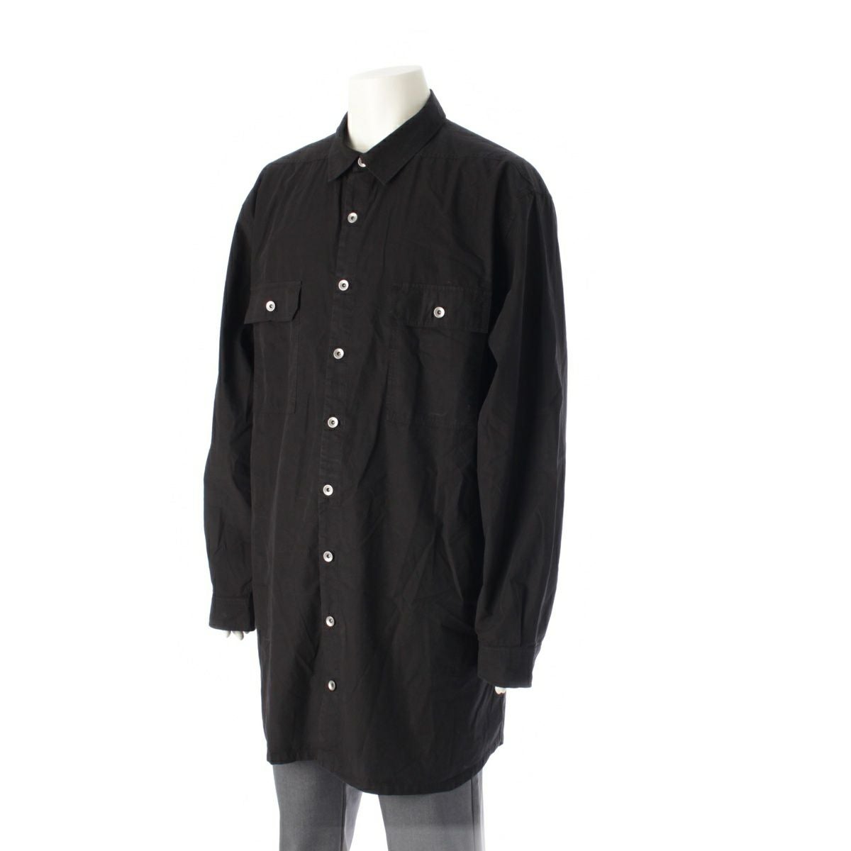 Rick Owens(リックオウエンス)黒 長袖シャツ ノーカラー 透け感 リックオウエンス ダークシャドウ Rick Owens DRKSHDW 24SS JUMBO