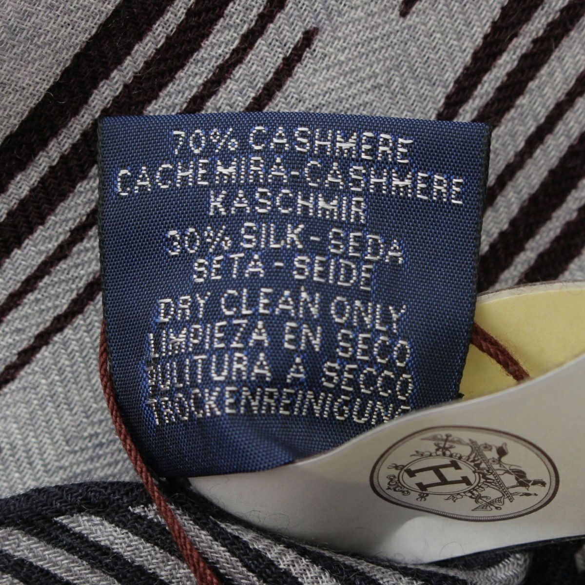 エルメス シルク×カシミヤ カレH 100 馬着 スパイラル スカーフ グリ
