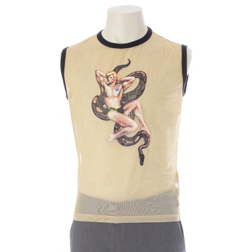 ジャンポールゴルチエ 1996 S/S SNEAK 人間 蛇使い パワーネット リンガー ノースリーブ トップス ベージュ 48