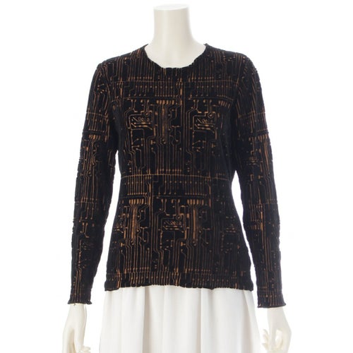 ジャンポールゴルチエ ジャンポールゴルチエ マイユ CIRCUIT BOARD CYBER 回路基板 電子回路 総柄 ベロア クルーネック トップス ブラック ブラウン L