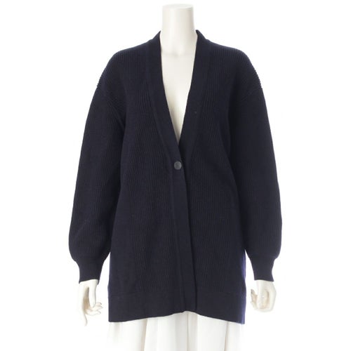 エルメス 24年 カシミヤ ロゴボタン リブ編み カーディガン トップス 4E2702D1 ネイビー 36