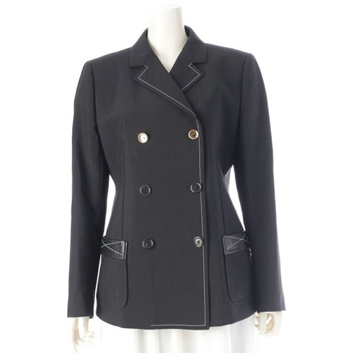 ルイヴィトン 23AW モヘヤ×ナイロン 金ボタン ダブル テーラードジャケット FPJA25DVN ブラック 42