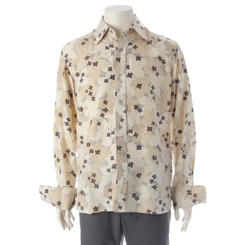 グッチ シルク 花柄 フラワー 長袖 ブラウス シャツ ベージュ 40 15 3/4