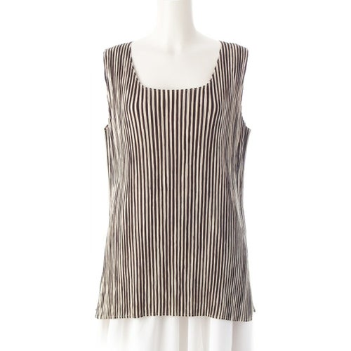 イッセイミヤケ 1998SS プリーツ ノースリーブ カットソー トップス IM84-FJ606 オフホワイト ブラウン L