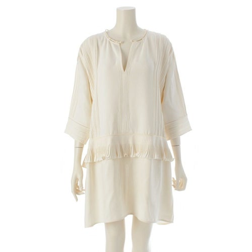 エルメス 22SS シルク 羊革 長袖 ワンピース ドレス 2H0536DI ホワイト 34