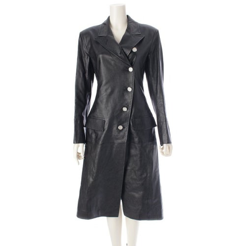 ルイヴィトン 22SS レザー ロング コート アウター NJ4 FMLC97 ブラック 34