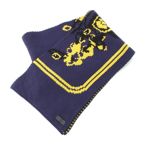 エルメス BRIDE DE GARA カシミヤ 式典用馬勒 ロング ニット マフラー ネイビー イエロー