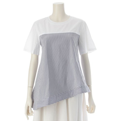 アディアム 25年 コットン Greta グレタ 異素材 ドッキング ストライプ 半袖Ｔシャツ トップス 45521 ホワイト ブルー 2