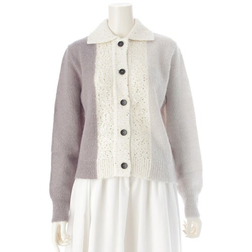 AZ FACTORY × ルッツヒュエル 23年 モヘヤ スパンコール ニット カーディガン 長袖 トップス 24CAR011K19 ホワイト グレー F