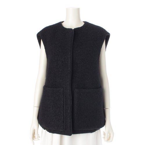 ドゥロワー 22AW ウール アルパカ レザーパイピング ボア ジレ ベスト アウター 6522-234-0740 ブラック 36