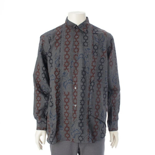 コムデギャルソン ウール 総柄 長袖シャツ グレー ブラウン ネイビー M