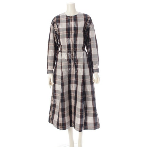 ドゥロワー 23AW ナイロン×シルク チェックタフタ バックギャザードレス ワンピース 6526-299-1406 マルチカラー 36