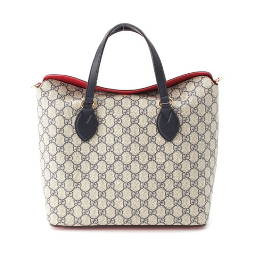 グッチ GGスプリーム 2way ハンドバッグ 429147 ネイビー ベージュ レッド
