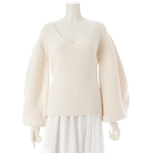 ロエベ バルーンスリーブ Vネック ニット セーター トップス S540Y14K18 アイボリー M
