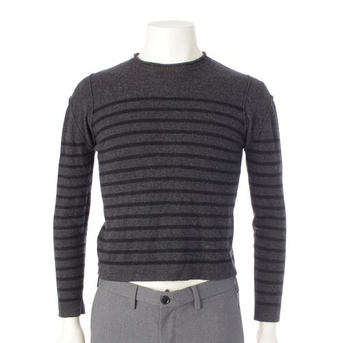 ジャンポール・ゴルチェ homme オム ウール ショルダーデザイン ボーダー ニット セーター 長袖 グレー ブラック 48