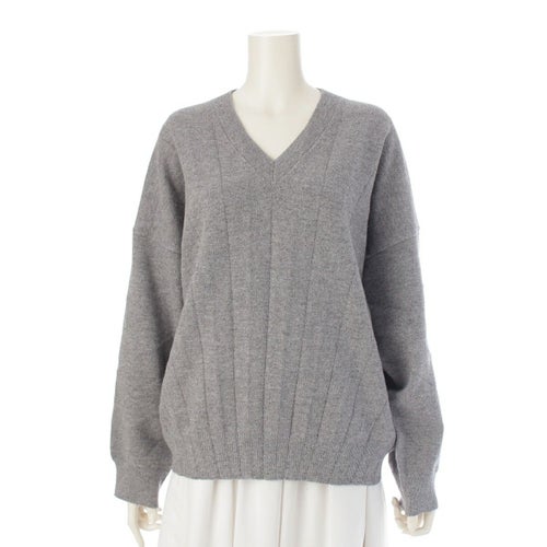 バレンシアガ ウール Vネック プリーツ ニット セーター トップス 492248 グレー 38