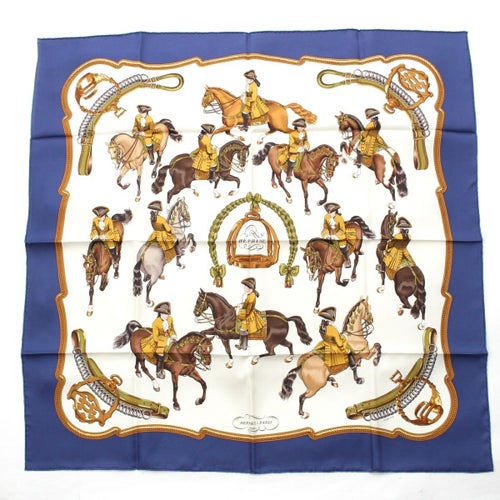 エルメス シルク カレ90 REPRISE リピート スカーフ ブルー