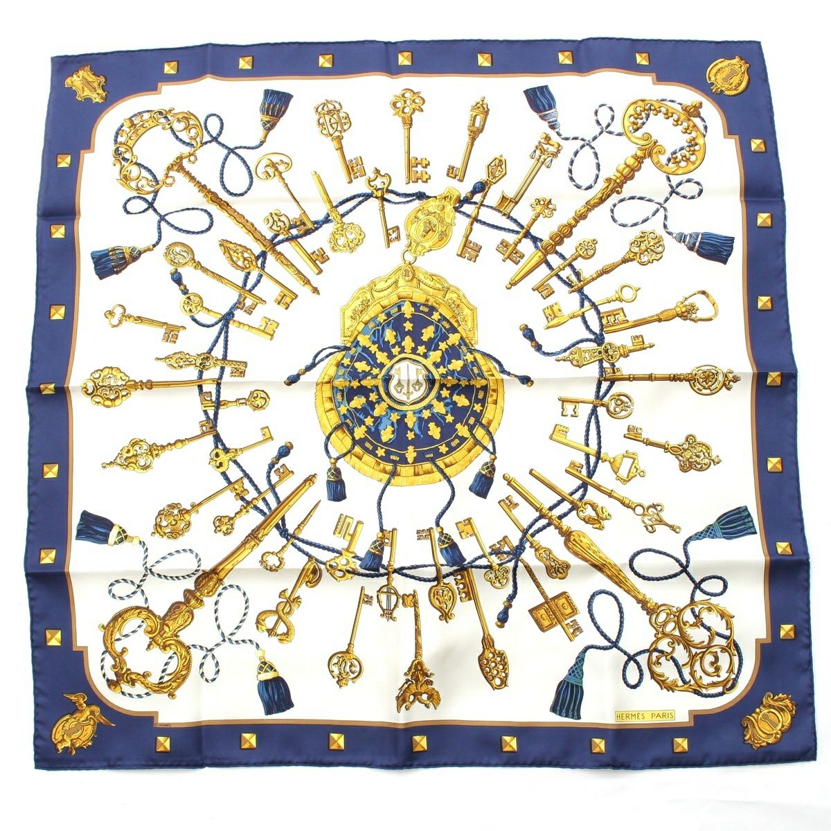 エルメス シルク カレ90 LES CLES 鍵 スカーフ ブルー | 中古通販 retro.jp